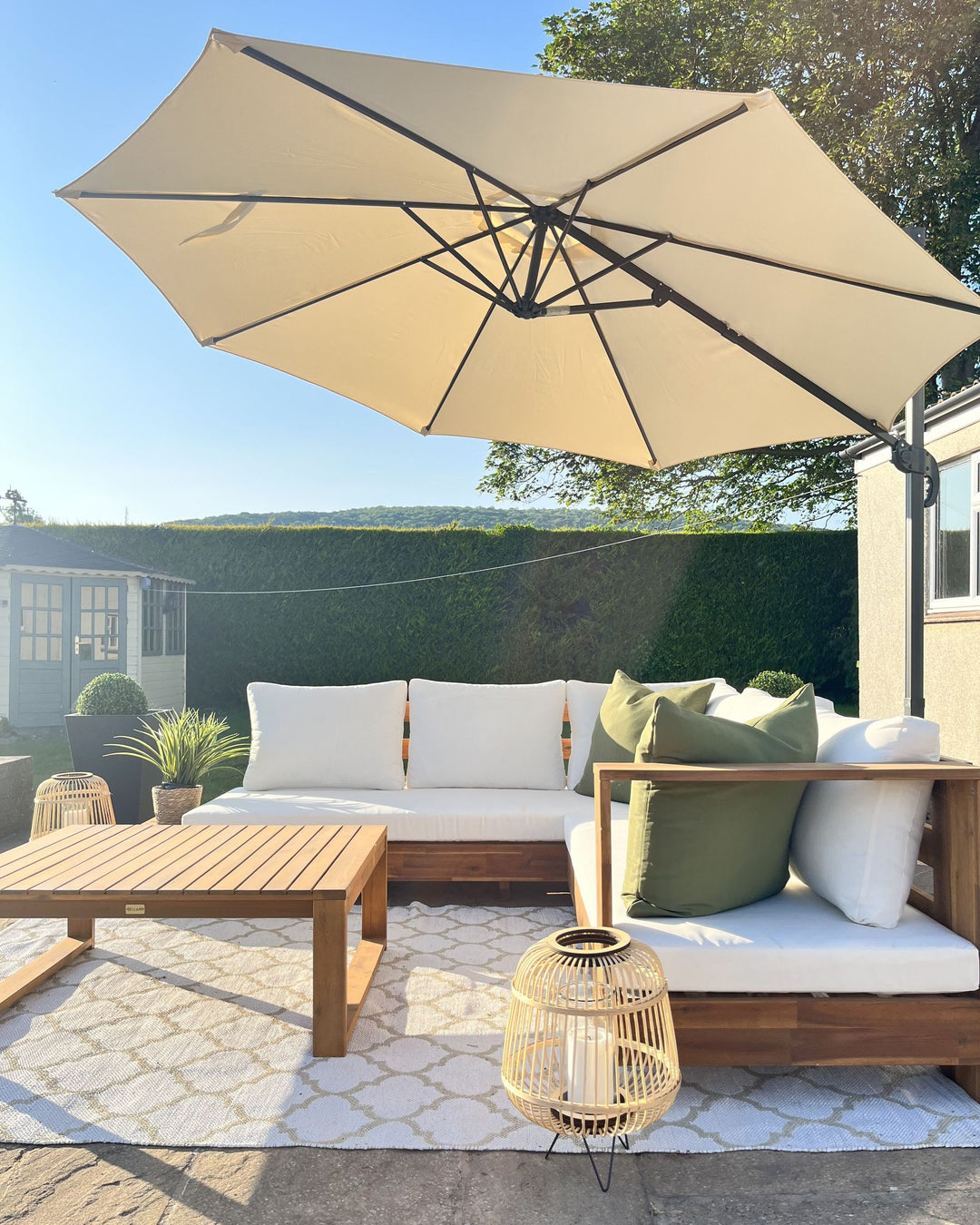 Timor Garden Corner Sofa with Table 5 Seater Certified Acacia Wood Light Brown