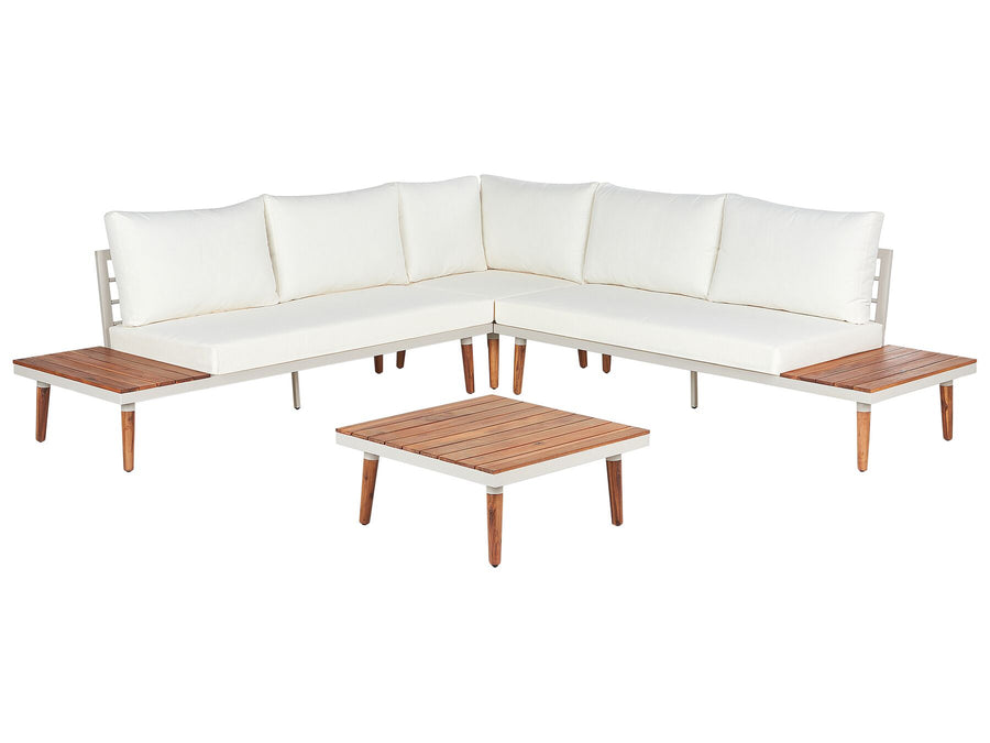 Corato Garden Corner Sofa with Table 5 Seater Acacia Wood Off-White