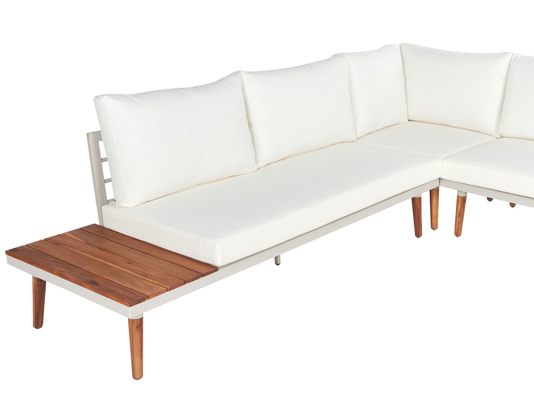 Corato Garden Corner Sofa with Table 5 Seater Acacia Wood Off-White