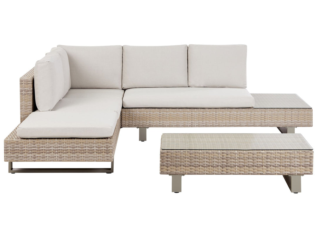 Lanciano Garden Corner Sofa with Table 5 Seater Right Hand PE Rattan Off-White
