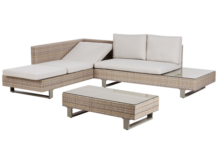 Lanciano Garden Corner Sofa with Table 5 Seater Right Hand PE Rattan Off-White