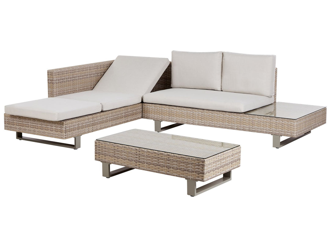 Lanciano Garden Corner Sofa with Table 5 Seater Right Hand PE Rattan Off-White
