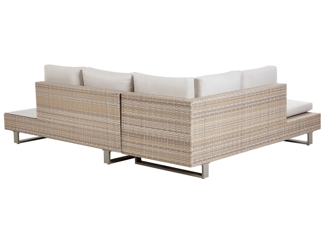 Lanciano Garden Corner Sofa with Table 5 Seater Right Hand PE Rattan Off-White