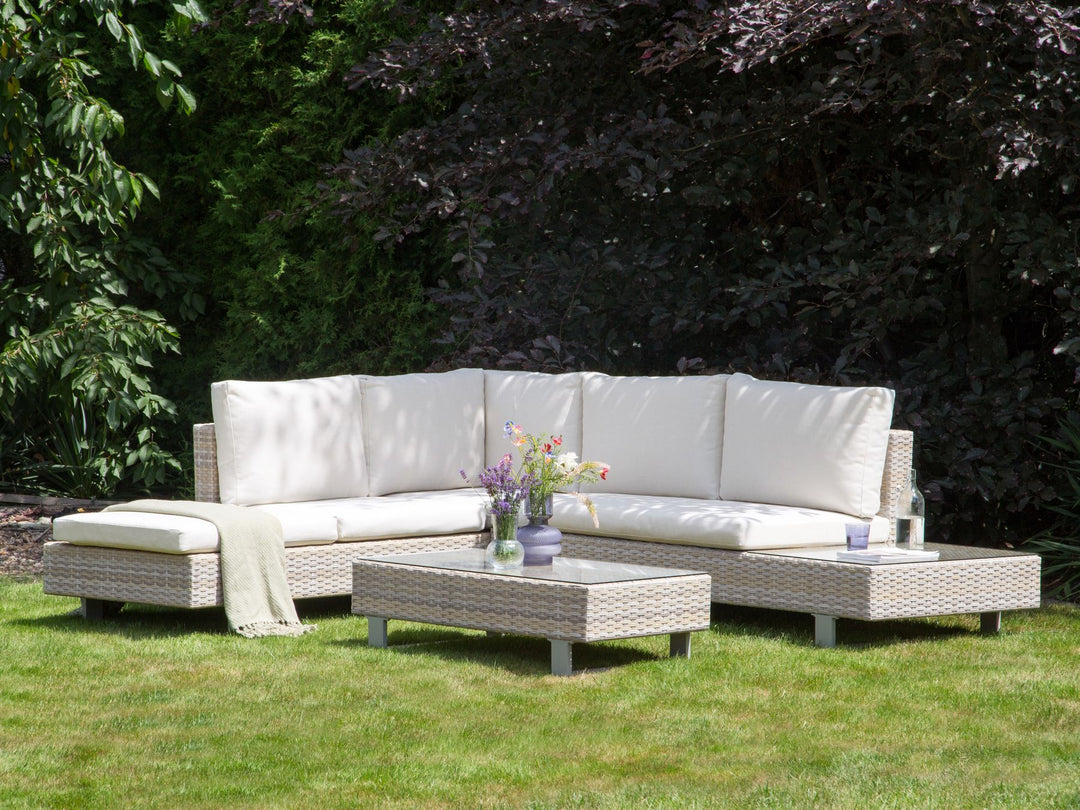 Lanciano Garden Corner Sofa with Table 5 Seater Right Hand PE Rattan Off-White