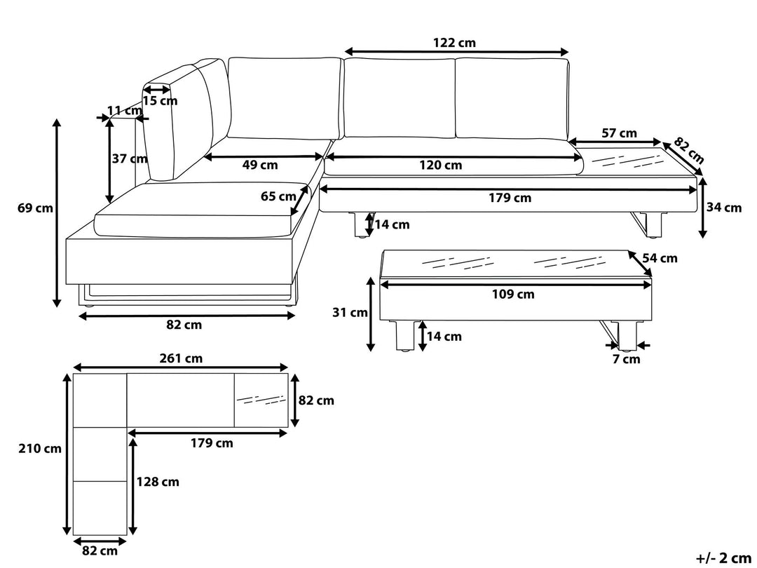 Lanciano Garden Corner Sofa with Table 5 Seater Right Hand PE Rattan Off-White