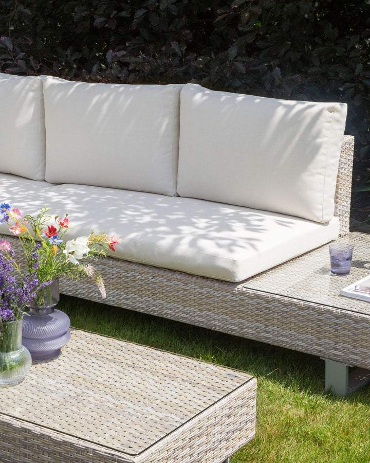 Lanciano Garden Corner Sofa with Table 5 Seater Right Hand PE Rattan Off-White