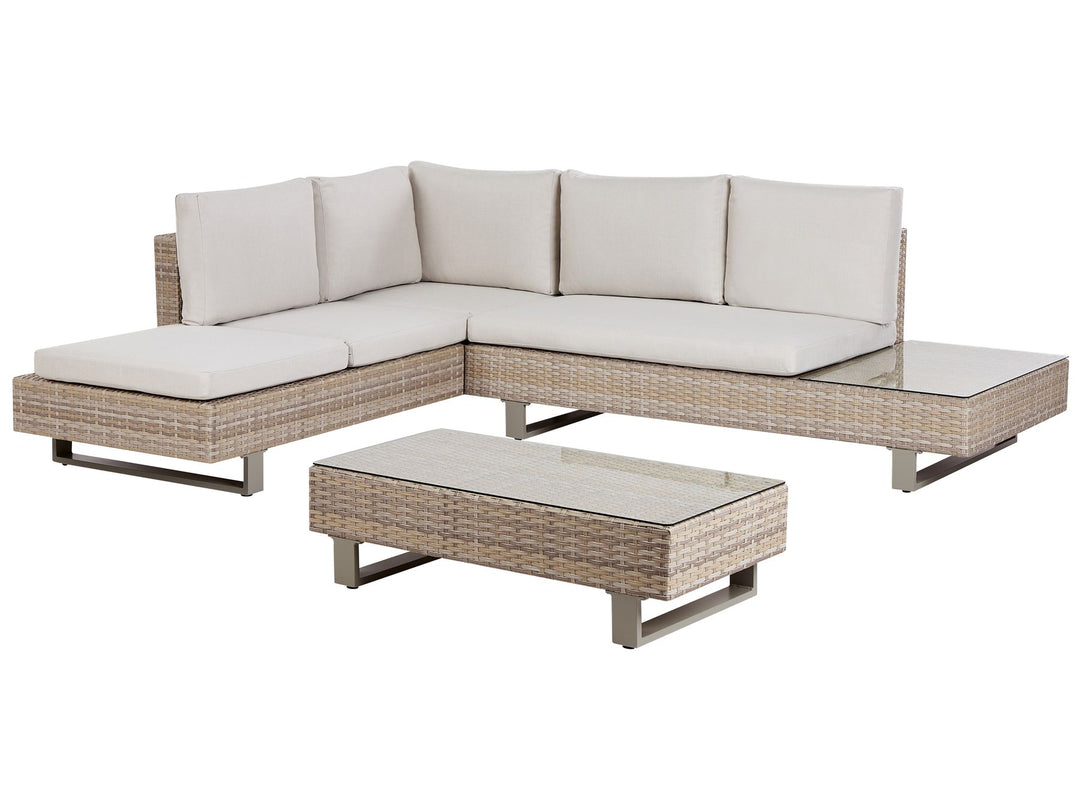 Lanciano Garden Corner Sofa with Table 5 Seater Right Hand PE Rattan Off-White