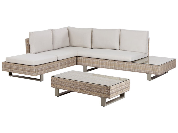 Lanciano Garden Corner Sofa with Table 5 Seater Right Hand PE Rattan Off-White