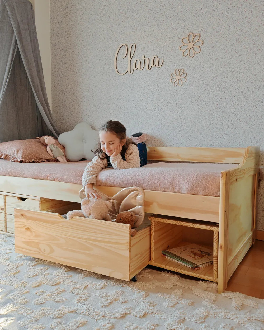 Daybed with Storage Pine Wood 90 x 200 cm (EU Single) Light Brown Philippa