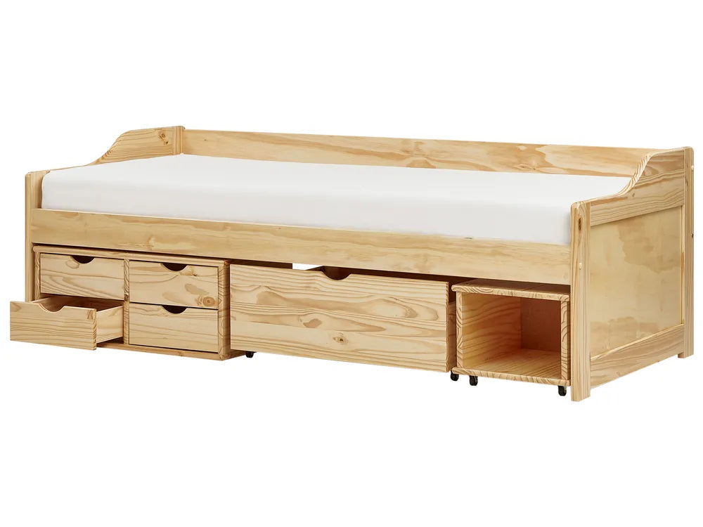 Daybed with Storage Pine Wood 90 x 200 cm (EU Single) Light Brown Philippa