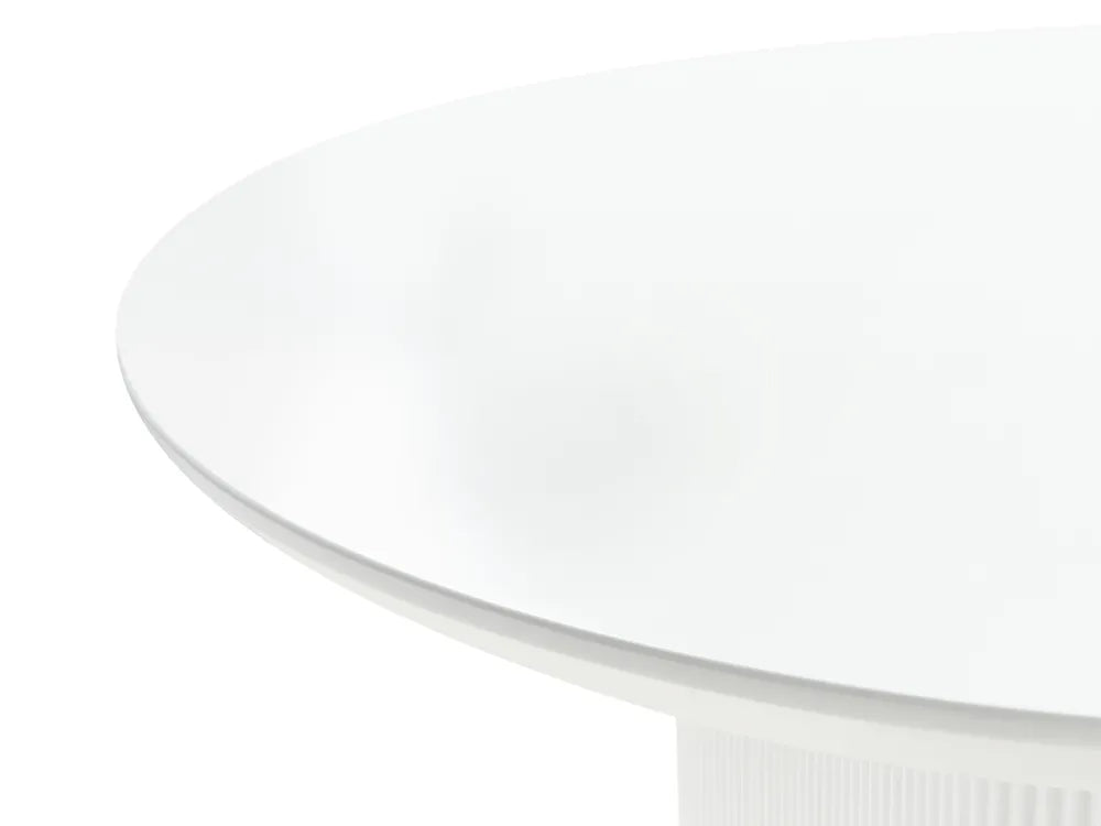Close-up of a white round table on a white background