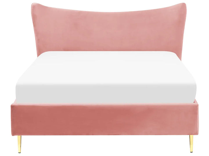 Pink bed with white mattress on a white background