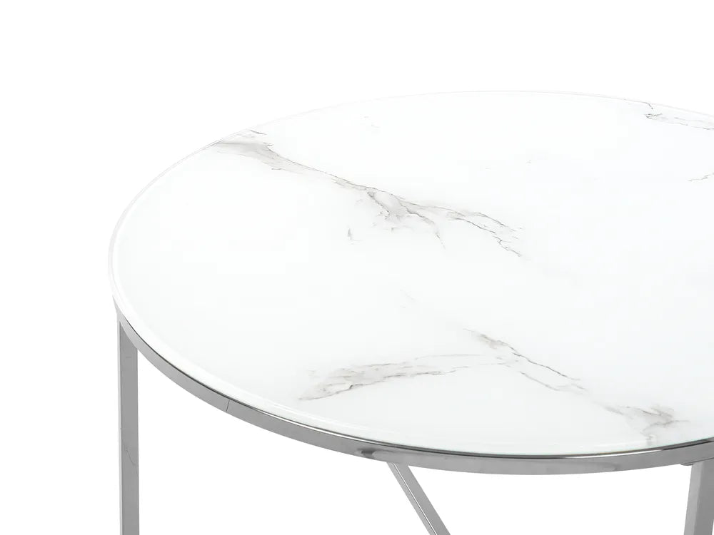 Coffee Table Tempered Glass Marble/ Silver Desari