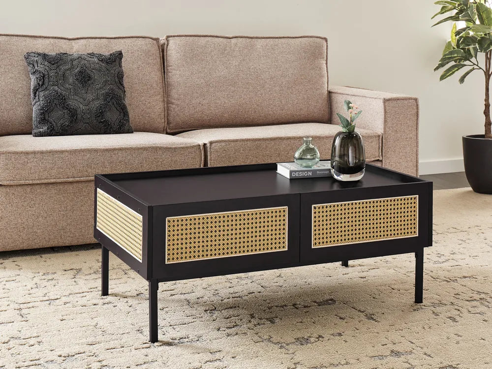 Coffee Table Rattan Black with Storage Rienna