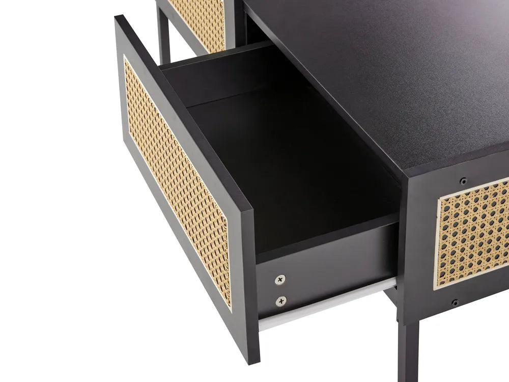 Coffee Table Rattan Black with Storage Rienna