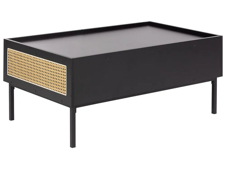 Coffee Table Rattan Black with Storage Rienna