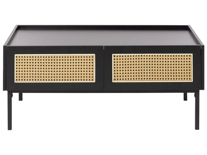 Coffee Table Rattan Black with Storage Rienna