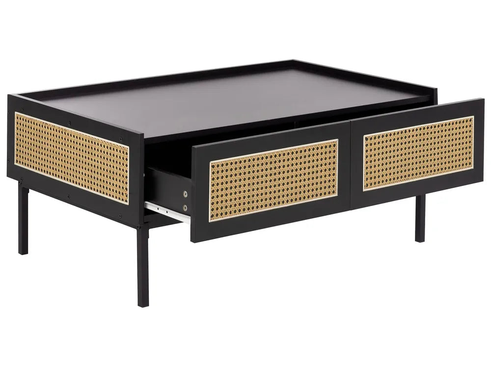 Coffee Table Rattan Black with Storage Rienna