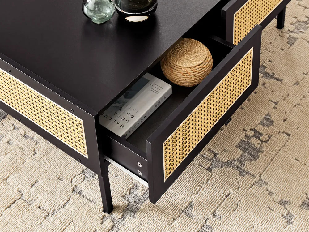 Coffee Table Rattan Black with Storage Rienna