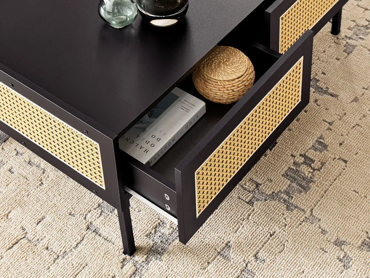 Coffee Table Rattan Black with Storage Rienna