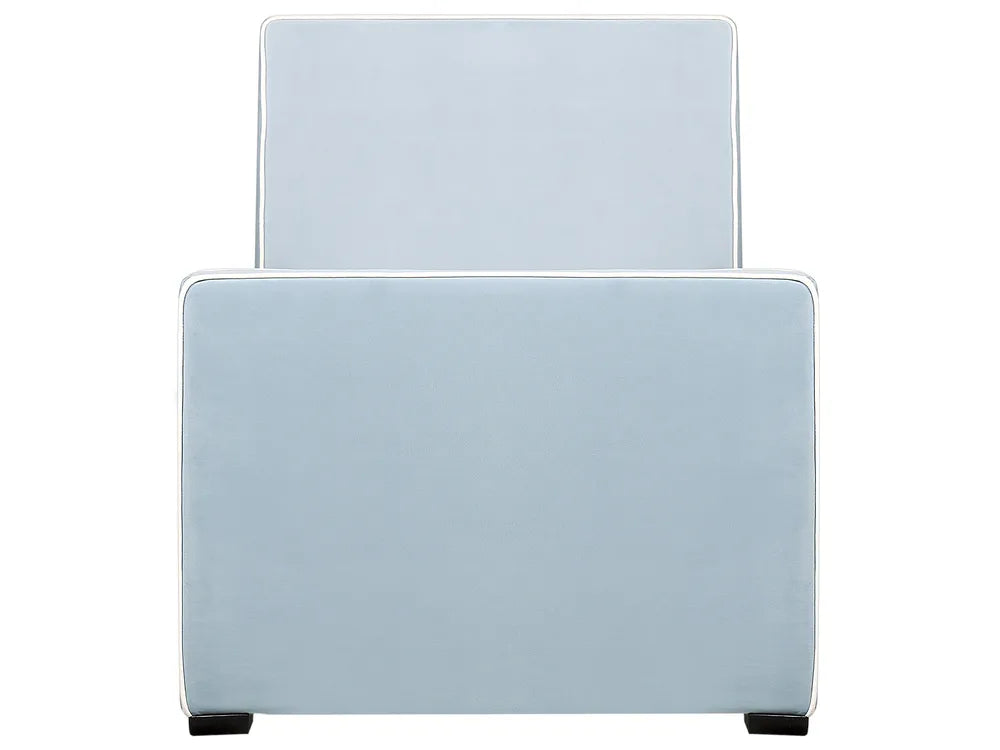 Two light blue rectangular objects stacked on a white background