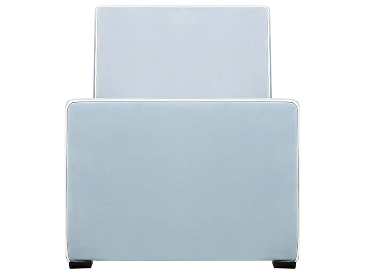 Two light blue rectangular objects stacked on a white background