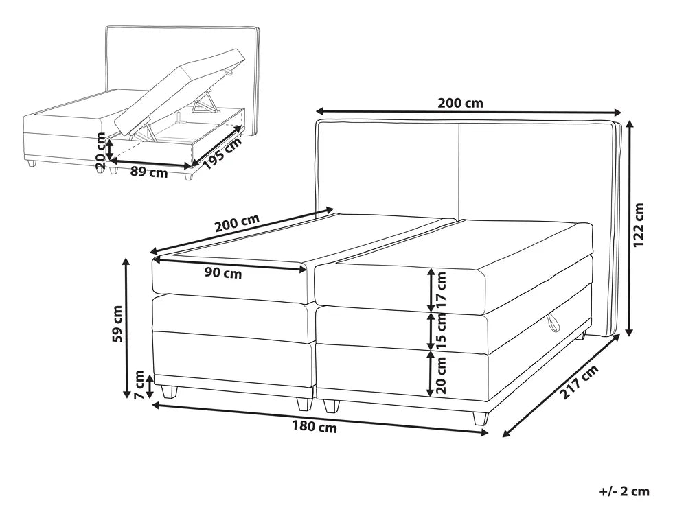 Divan Bed with Storage Fabric 180 x 200 cm (EU Super King) Beige Bastian