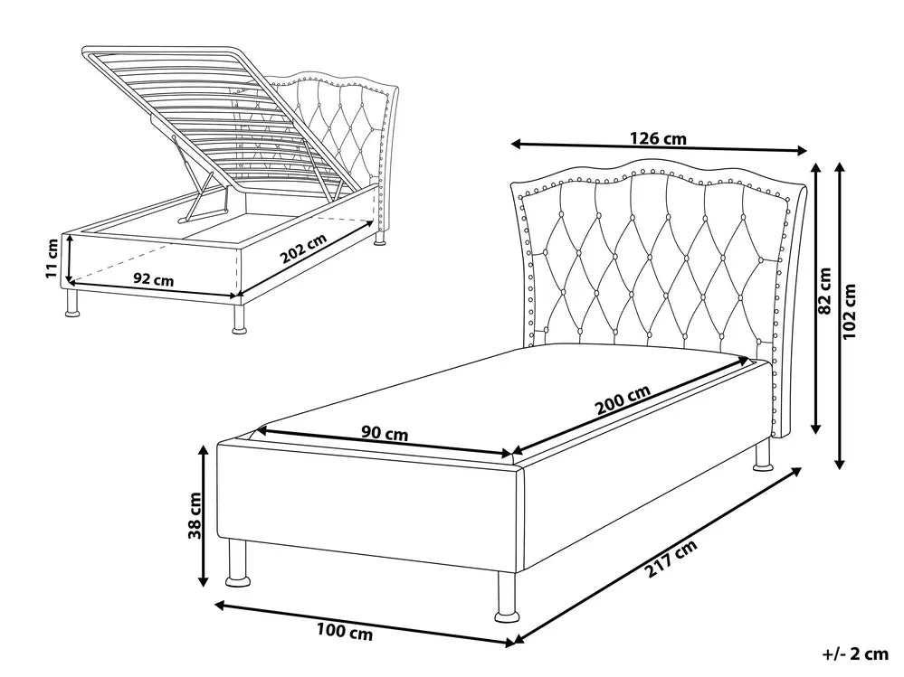 Ottoman Bed Velvet 90 x 200 cm (EU Single) Grey Minas