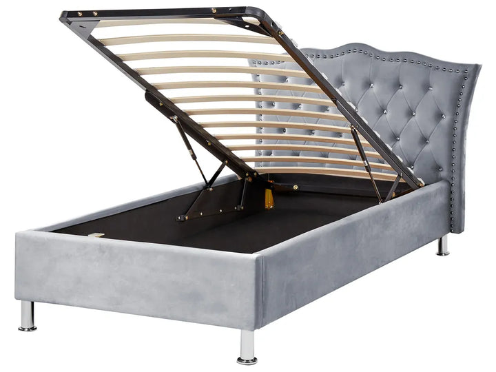 Glam grey children’s bed with lift-up storage