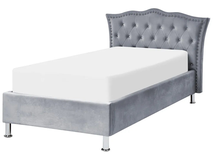 Grey velvet kids ottoman bed with storage