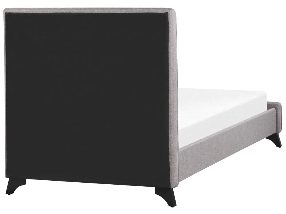 Minimalist fabric bed with button-tufted headboard