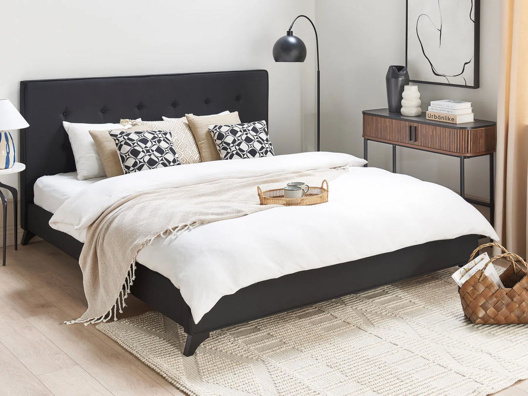Scandinavian upholstered bed in black fabric