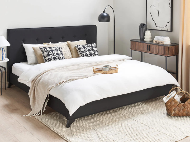 Scandinavian upholstered bed in black fabric