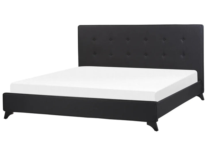 Black fabric super king bed with tufted headboard