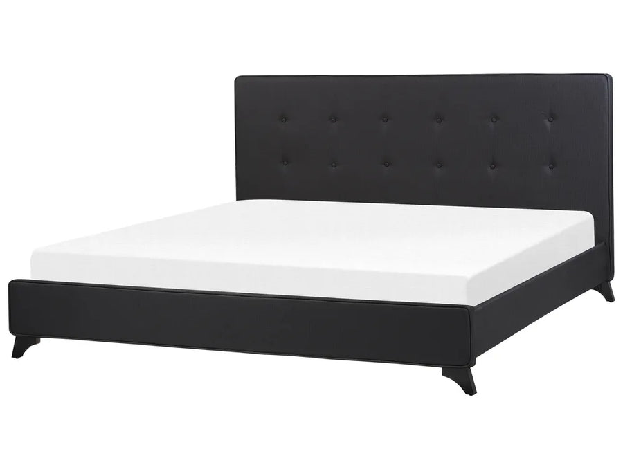 Black fabric super king bed with tufted headboard
