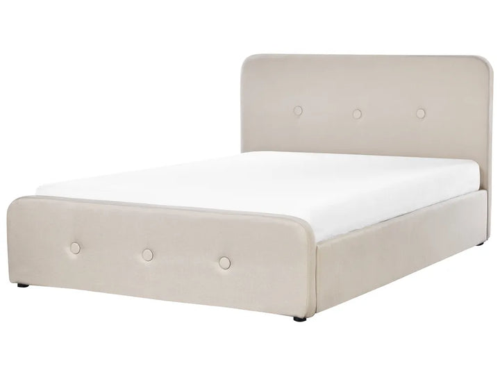 Beige fabric king size ottoman bed with storage