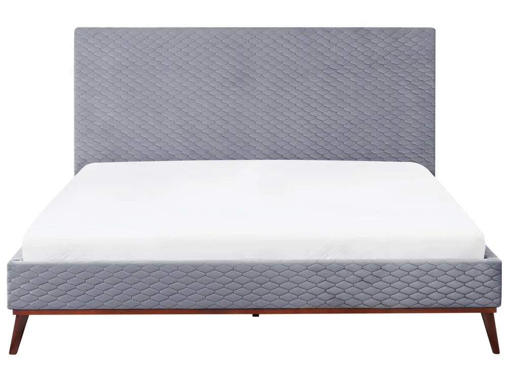 Contemporary light grey bed with slatted base