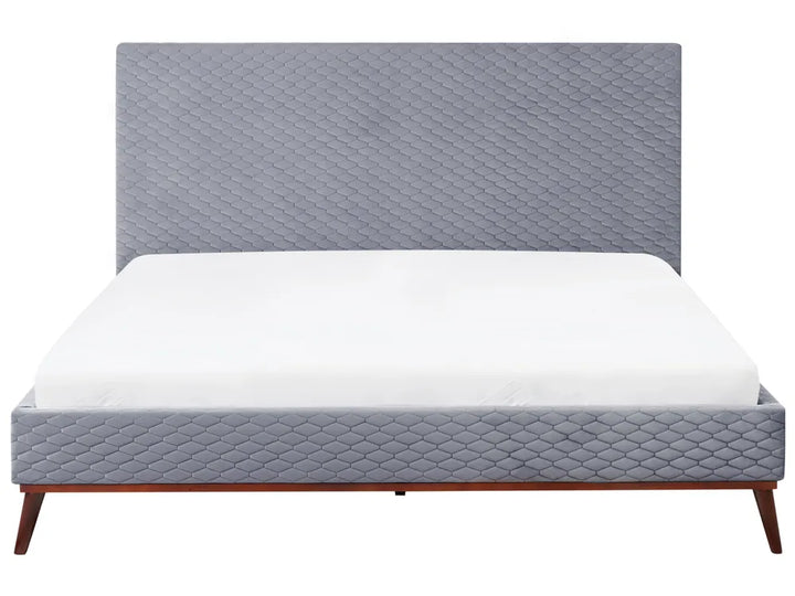 Contemporary light grey bed with slatted base