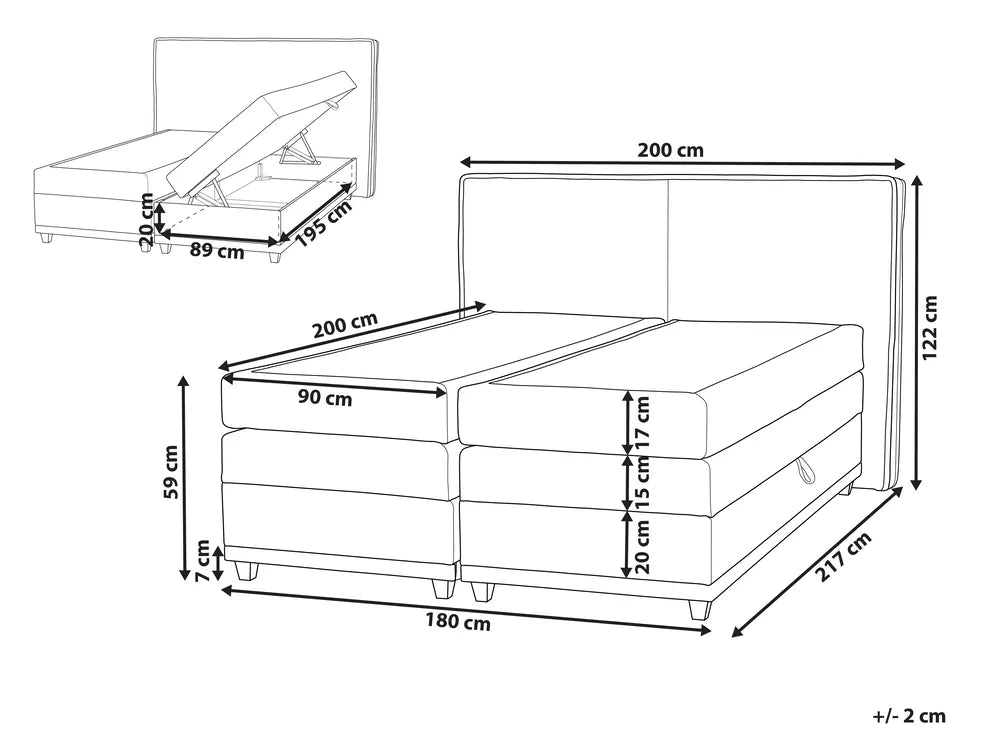 Divan Bed with Storage Fabric 180 x 200 cm (EU Super King) Taupe Bastian