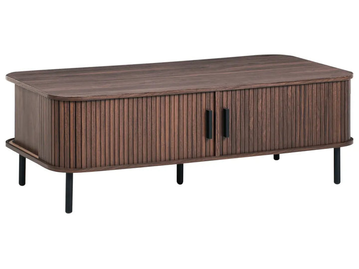 Wooden sideboard with two doors on a white background