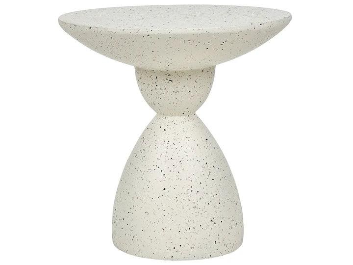 Concrete side table with a textured surface on a white background