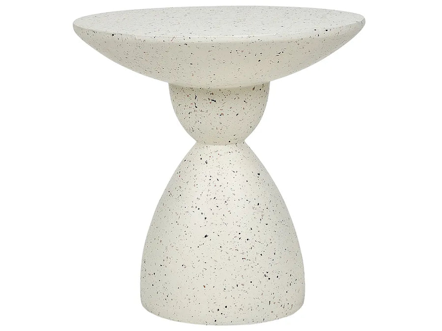 Concrete side table with a textured surface on a white background