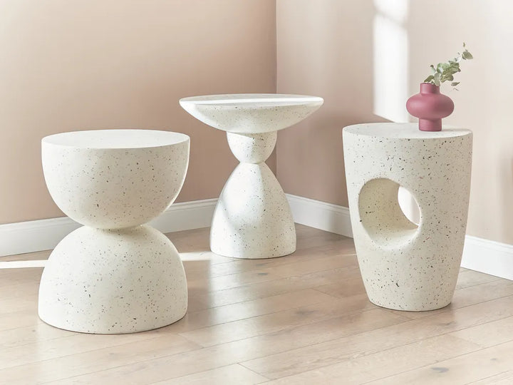 Side Table 50 cm 50 cm White Terrazzo Rohun