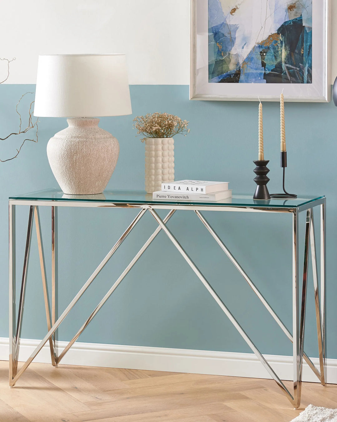 Console Table Tempered Glass Silver Deral
