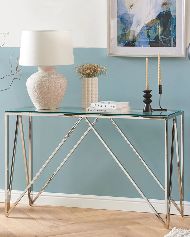 Console Table Tempered Glass Silver Deral