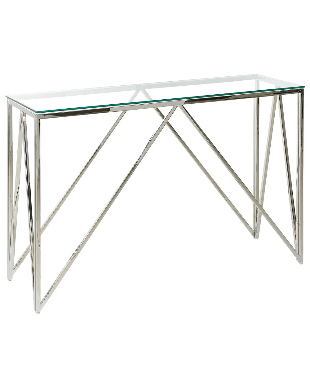 Glass desk with metal frame on a white background