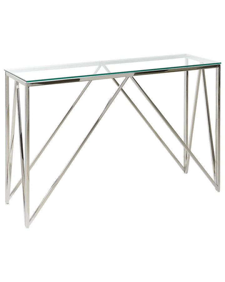 Glass desk with metal frame on a white background