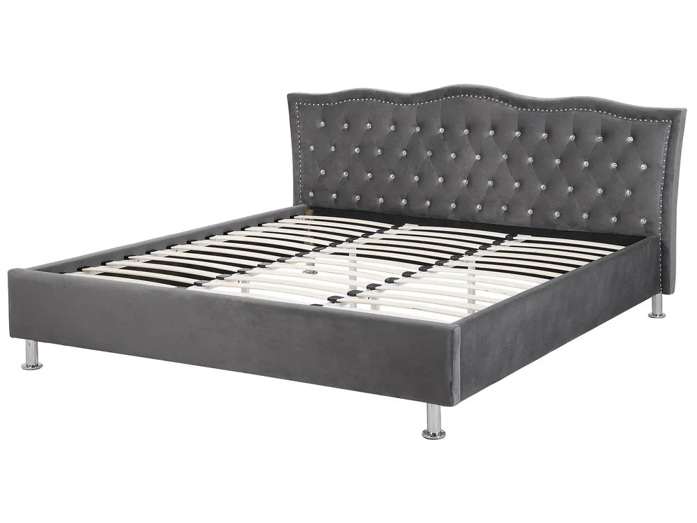 Bed Velvet 180 x 200 cm (EU Super King) Dark Grey Minas
