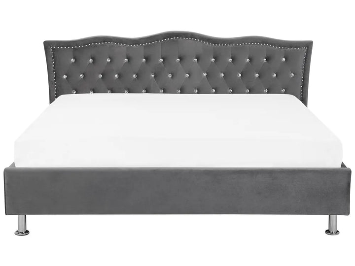 Modern dark grey bed with soft velvet finish
