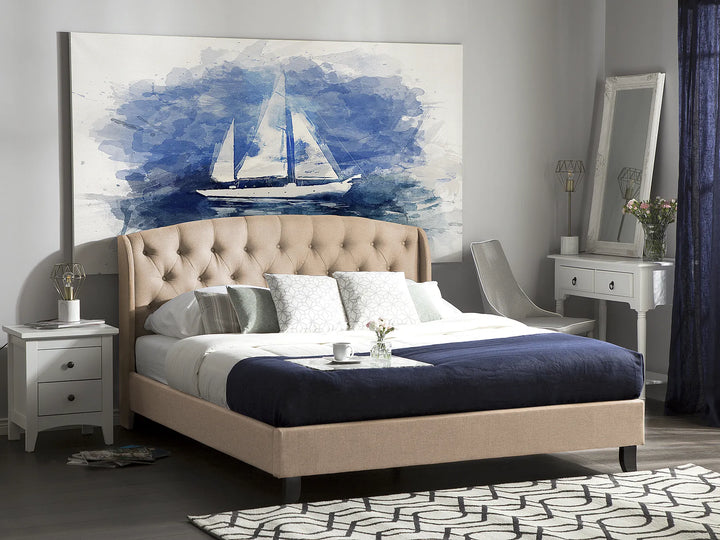Modern upholstered bed with black legs
